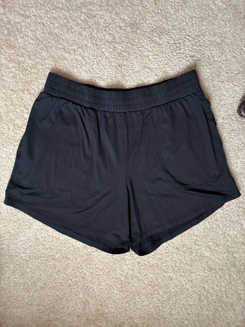 Black Elastic Stretchy Waist Athletic Lounge Shorts - has Pockets